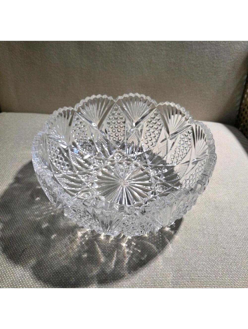 Mikasa Clear Cut Crystal Decorative Bowl with Glossy Finish, Round Shape, Japan
